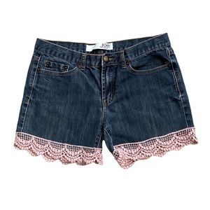 JOE FRESH Womens Size 6 Slim Fit Pink Lace Trim Blue Jean Shorts